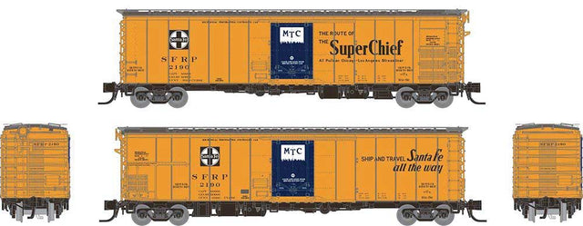 Class RR-56 Mechanical Reefer - Ready to Run -- Santa Fe (orange, blue, black, Mixed Slogans, Square Logo)