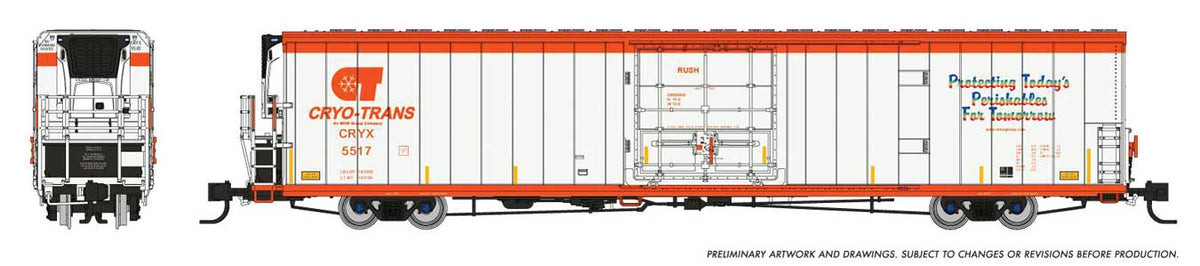 Greenbrier 7780 Cubic Foot Reefer - Ready to Run -- Cryo-Trans #5517 Rush (white, orange)