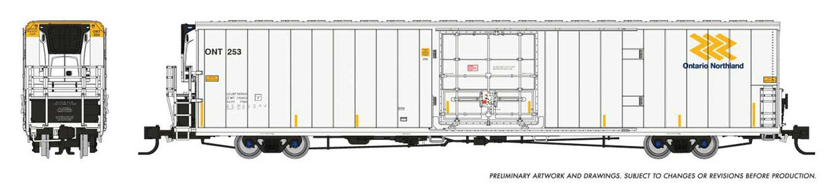 Greenbrier 7780 Cubic Foot Reefer 3-Pack - Ready to Run -- Ontario Northland  #253, 254, 255 (white, yellow, blue)