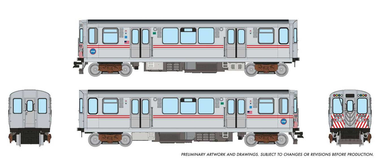 Budd 2600 Series L 2-Car Pair - Standard DC -- Chicago Transit Authority CTA (MOW Scheme, stainless steel, red, Circle Logo