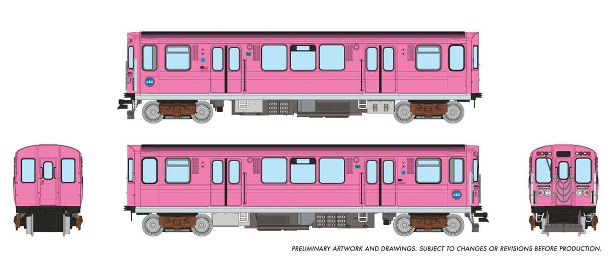 Budd 2600 Series L 2-Car Pair - Standard DC -- Chicago Transit Authority CTA (Pink Line Promotional Scheme)