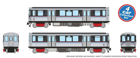 Budd 2600 Series L 4-Car Set - Sound and DCC -- Chicago Transit Authority CTA (As-Delivered, stainless steel, black)