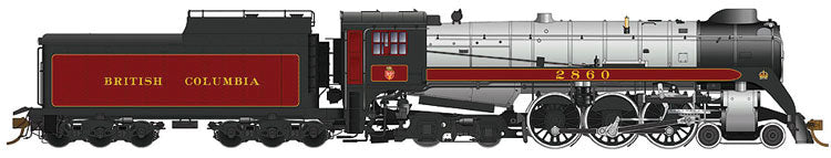 CP Class H1e 4-6-4 Royal Hudson w/Oil Tender - Standard DC -- British Columbia Railway #2860 (maroon, gray, black)