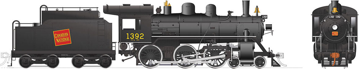 Class H-6-g 4-6-0 with Steel Cab - Standard DC -- Canadian National 1392 (black, red, Tilted Wafer Logo)