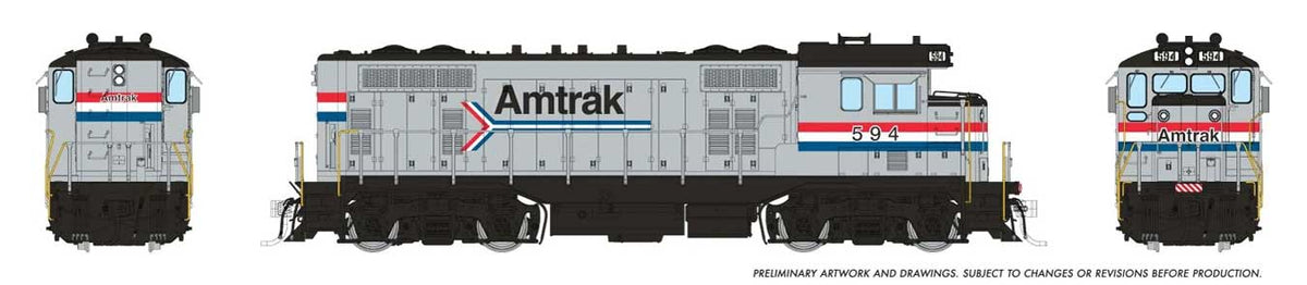 Santa Fe CF7 w/Round Cab - Standard DC -- Amtrak #594 (silver, black, red, white, blue, Phase 3 Stripes)