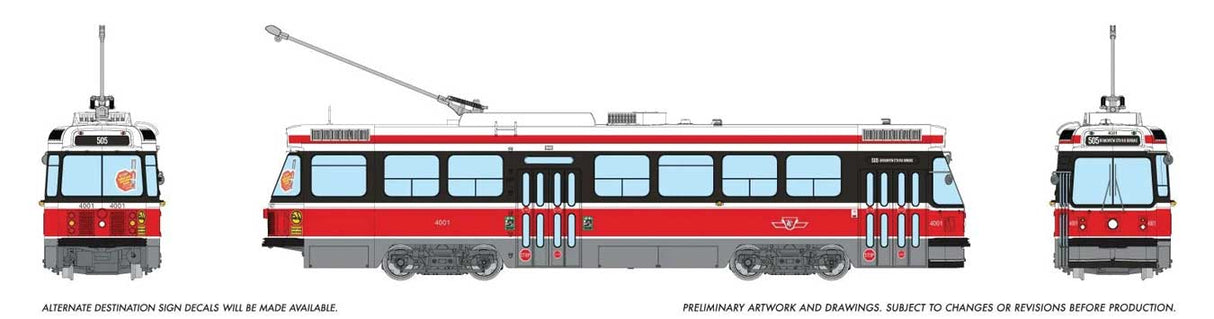 Canadian Light Rail Vehicle CLRV - Standard DC -- Toronto Transit Commission TTC #4001 (Late, red, white)