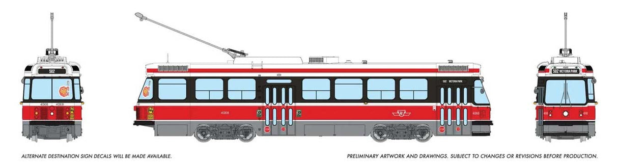 Canadian Light Rail Vehicle CLRV - Standard DC -- Toronto Transit Commission TTC #4068 (Late, red, white)