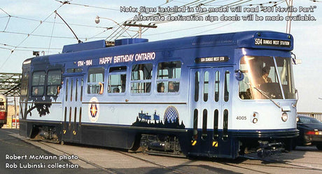 Canadian Light Rail Vehicle CLRV - Standard DC -- Toronto Transit Commission TTC #4005 (Happy Birthday Ontario, blue fade)