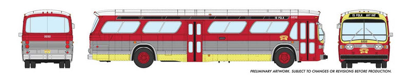 1960s-1986 GM New Look-Fishbowl Bus - Standard - Assembled -- San Francisco MUNI 3389 (silver, maroon, yellow, white)
