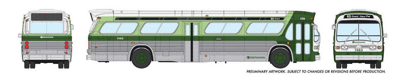 1960s-1986 GM New Look-Fishbowl Bus - Deluxe Lighted - Assembled -- Chicago CTA 7416 (silver, green, white)