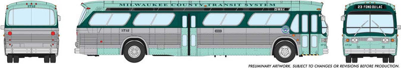 1960s-1986 GM New Look-Fishbowl Bus - Deluxe Lighted - Assembled -- Milwaukee County 1819 (silver, two-tone green)