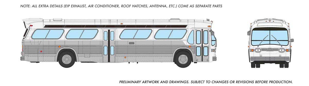 1959-1986 GM New Look/Fishbowl Bus - Deluxe Lighted - Assembled -- Painted, Unlettered (Transit w/Single Door, white, silver)