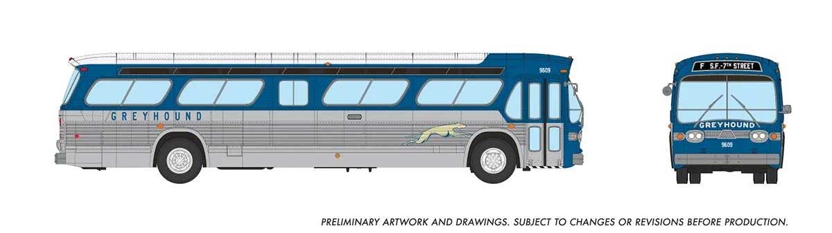 Mid-1960s - 1980s Suburban New Look Bus - Lighted - Assembled -- Greyhound #9609 (blue, silver, white)