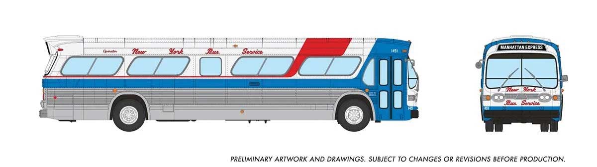 Mid-1960s - 1980s Suburban New Look Bus - Lighted - Assembled -- New York Bus Service #1491 (silver, white, blue, red)