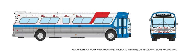 Mid-1960s - 1980s Suburban New Look Bus - Lighted - Assembled -- New York Bus Service #1491 (silver, white, blue, red)