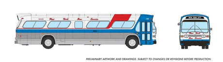 Mid-1960s - 1980s Suburban New Look Bus - Lighted - Assembled -- New York Bus Service #1498 (silver, white, blue, red)