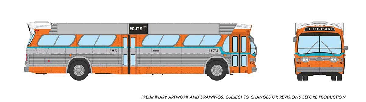 1959-1986 GM New Look/Fishbowl Bus - Deluxe Lighted - Assembled -- Miami-Dade #195 (silver, orange, teal)