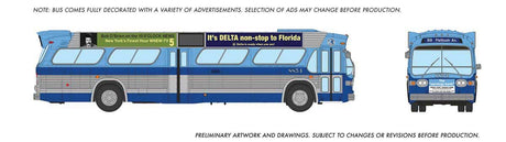 1959-1986 GM New Look/Fishbowl Bus - Deluxe Lighted - Assembled -- New York MTA #8854 (blue, silver, With Ads)