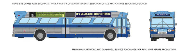 1959-1986 GM New Look/Fishbowl Bus - Deluxe Lighted - Assembled -- New York MTA #8854 (blue, silver, With Ads)