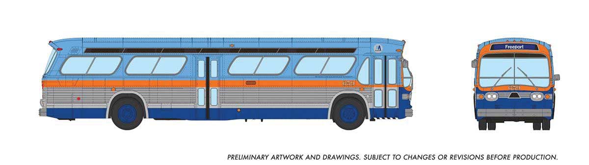 1959-1986 GM New Look/Fishbowl Bus - Deluxe Lighted - Assembled -- Long Island MSBA #659 (blue, orange, silver)