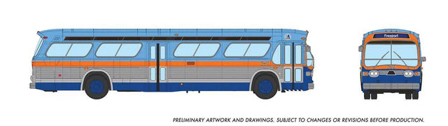 1959-1986 GM New Look/Fishbowl Bus - Deluxe Lighted - Assembled -- Long Island MSBA #659 (blue, orange, silver)