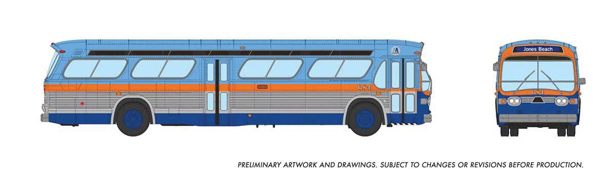 1959-1986 GM New Look/Fishbowl Bus - Deluxe Lighted - Assembled -- Long Island MSBA #684 (blue, orange, silver)