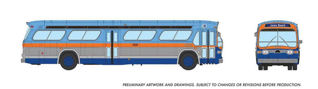 1959-1986 GM New Look/Fishbowl Bus - Deluxe Lighted - Assembled -- Long Island MSBA #684 (blue, orange, silver)