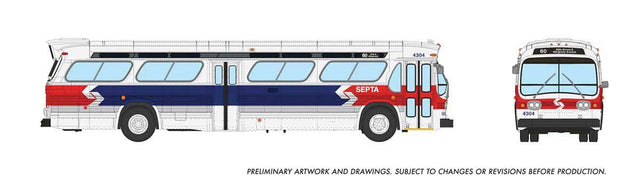 1959-1986 GM New Look/Fishbowl Bus - Deluxe Lighted - Assembled -- Philadelphia SEPTA #4304 (Late, white, blue, red)