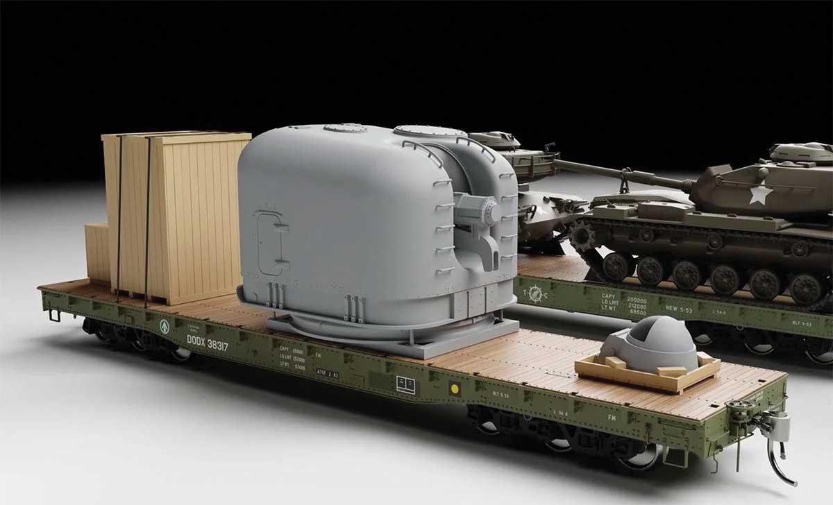 MK-42 5 Inch Naval Turret Flatcar Load - Assembled -- Gray