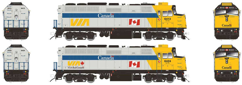 EMD F40PH-2D - LokSound and DCC -- VIA Rail Canada #6424 (Canada Scheme; gray, yellow, blue; Large Flag, Late L