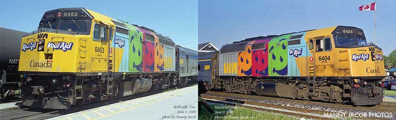 EMD F40PH-2D - LokSound and DCC -- Via Rail Canada 6453 (2000 Kool-Aid Scheme, gray, yellow, green, red, orange