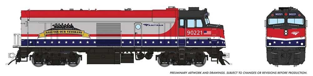 Amtrak NPCU Cabbage Cab Car - Sound and DCC -- Amtrak #90221 (Veterans Salute Commemorative, silver, red, blue, white)