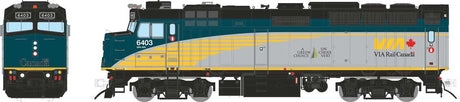 Via Rebuilt F40PH-2D - Standard DC -- VIA Rail Canada #6403 ($10 Bill Version, gray, green, yellow)