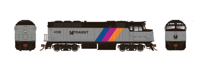 EMD F40PH Phase 3, No Dynamic Brakes - LokSound 5 and DCC -- NJ Transit NJT 4113 (silver, blue, purple, orange, black)