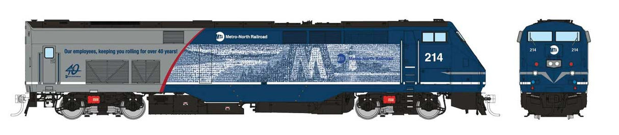 GE P32AC-DM - Standard DC -- Metro-North #214 (Employee Tribute, blue, silver)