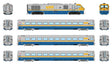 LRC Train-Only Set - Loco & 3-Cars - Sound and DCC -- VIA Rail Set #1 #6904, Cars #3458, 3313, 3345 (gray, blue, yellow)