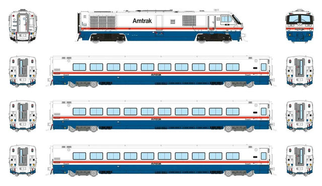 LRC Train-Only Set - Loco & 3-Cars - Standard DC -- Amtrak Set #1 #38 (white, blue, red)
