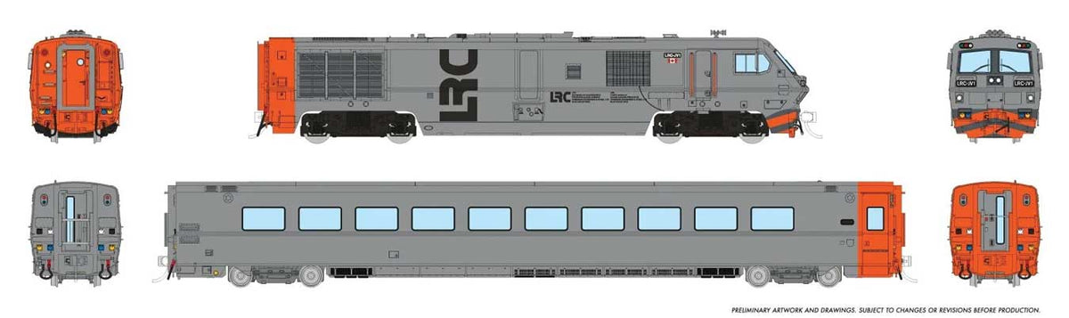 LRC Train-Only Set - Loco & 1 Car - Standard DC -- MLW/Dofasco LRC Demonstrator #JV1 (gray, orange)