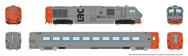 LRC Train-Only Set - Loco & 1 Car - Standard DC -- MLW/Dofasco LRC Demonstrator #JV1 (gray, orange)