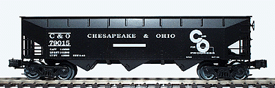 3-Bay Offset Side Hopper Car 3-Rail w/Plastic Trucks -- Chesapeake & Ohio