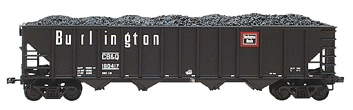 4-Bay High Side Hopper 3-Rail w/Plastic Trucks -- Burlington (Chicago, Burlington & Quincy)