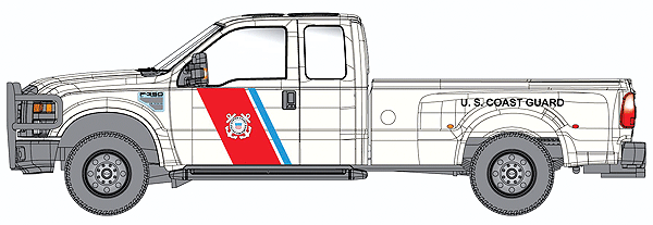 2008 Ford F-350 Super Duty 4X4 Dual Rear Wheels w/Super Cab & Long Box -- US Coast Guard Castle Hill (white, red, blue)