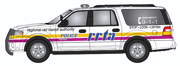 2007 Ford Expedition EL SSP SUV - Assembled -- Regional Rail Transit Authority Police (white w/Modern Light Bar & Push Bar)