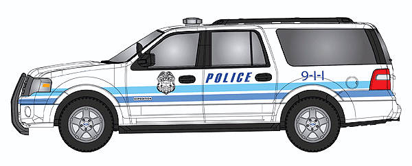 2007 Ford Expedition EL SSP SUV - Assembled -- Metro Police (white, blue w/Modern Light Bar & Black Push Bar)