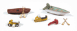 Recreational Detail Set -- 2 Boats w/Outboard Motors, 4 Oars, 1 Riding Lawnmower, 1 Snowmobile