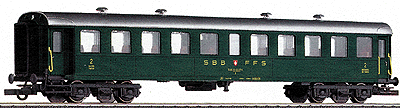 Rebuilt 2nd Class Steel Coach Era IV -- SBB (green, silver roof)