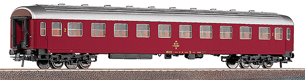 2nd Class Passenger Coach - Danish State Railways -- DSB Era IV (Wine Red w/Crown) (1:100)