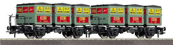 Flatcar Set: German Federal Railways -- DB Era III w/6 House To House Containers (REI)