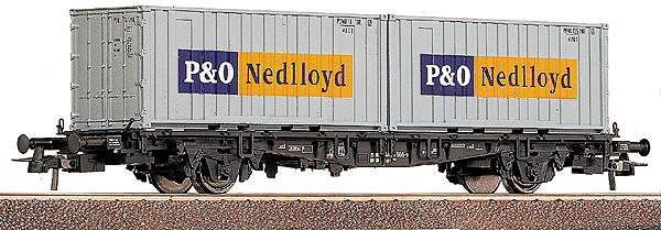 Flat Wagon w/2 20' Containers: German Federal Railways -- P&O Nedlloyd Era IV (gray w/blue, gold & white Logo)