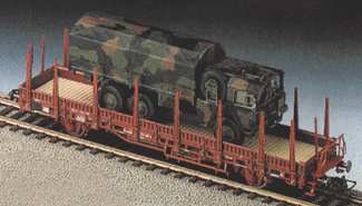 Mini-Tanks Military Modern German Army (BW) Railroad Equipment -- Flatcar w/Camouflaged MAN 7-Ton Truck Load in Display Box